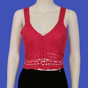 JOLIE & JOY Hot Pink Crochet Lace-up Strappy Baddie Boho Crop Top XL